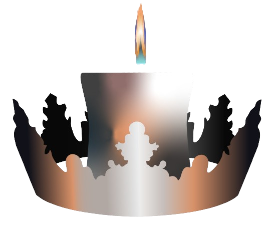 A candle is lit on top of the crown.